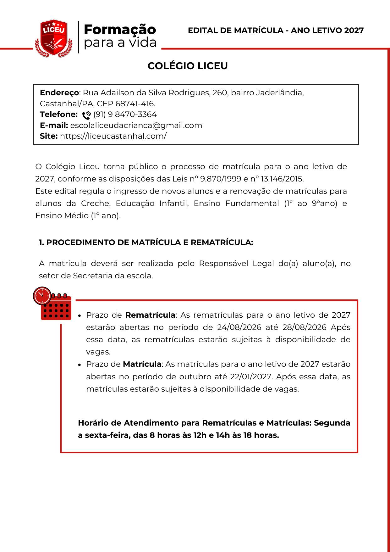 Edital de Matrícula 2027 - Página 1
